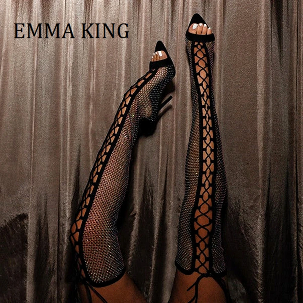 Spring Autumn Women Rhinestone Thigh-High Boots Sexy Open Toe Stilettos Over-the-knee Boots Cross Lace Up High Heels Party Shoes
Spring Autumn Women Rhinestone Thigh-High Boots Sexy Open Toe Stilettos Over-the-knee Boots Cross Lace Up High Heels Party Shoes