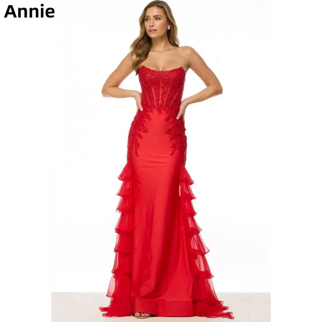 Annie Embroidered Sequins Prom Dresses Tulle Layered Red Evening Dresses Mermaid Off Shoulder Robes De Soirée Customized
Annie Embroidered Sequins Prom Dresses Tulle Layered Red Evening Dresses Mermaid Off Shoulder Robes De Soirée Customized
