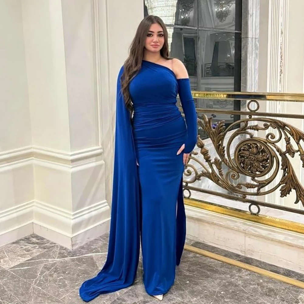 Msikoods Elegant Blue One Shoulder Prom Dress Long Sleeve Ruched Evening Gown with Cape Sexy Split Formal Party Dress for Women
Msikoods Elegant Blue One Shoulder Prom Dress Long Sleeve Ruched Evening Gown with Cape Sexy Split Formal Party Dress for Women