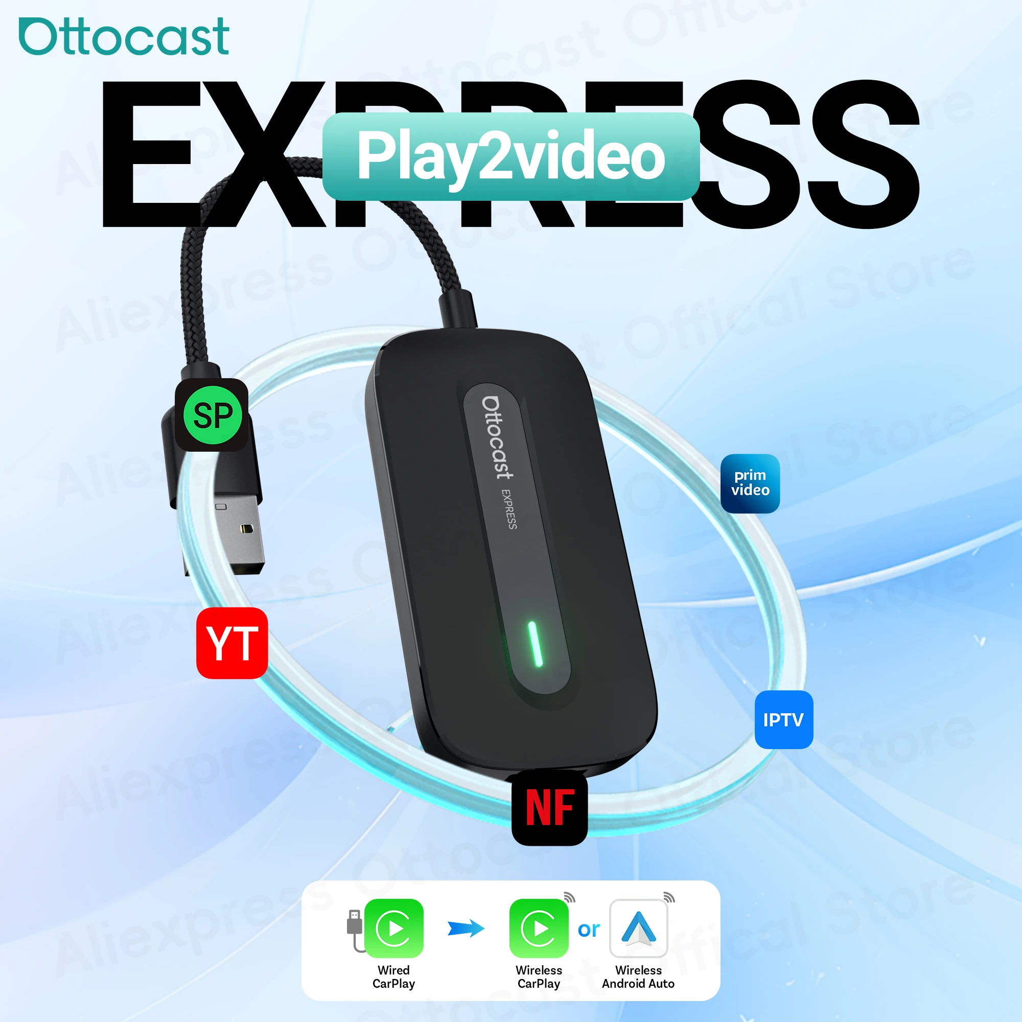 OTTOCAST Play2Video Express AI Box для Youtube Netflix, беспроводной адаптер CarPlay Android, автомобильные аксессуары для Benz Toyota VW
OTTOCAST Play2Video Express AI Box для Youtube Netflix, беспроводной адаптер CarPlay Android, автомобильные аксессуары для Benz Toyota VW