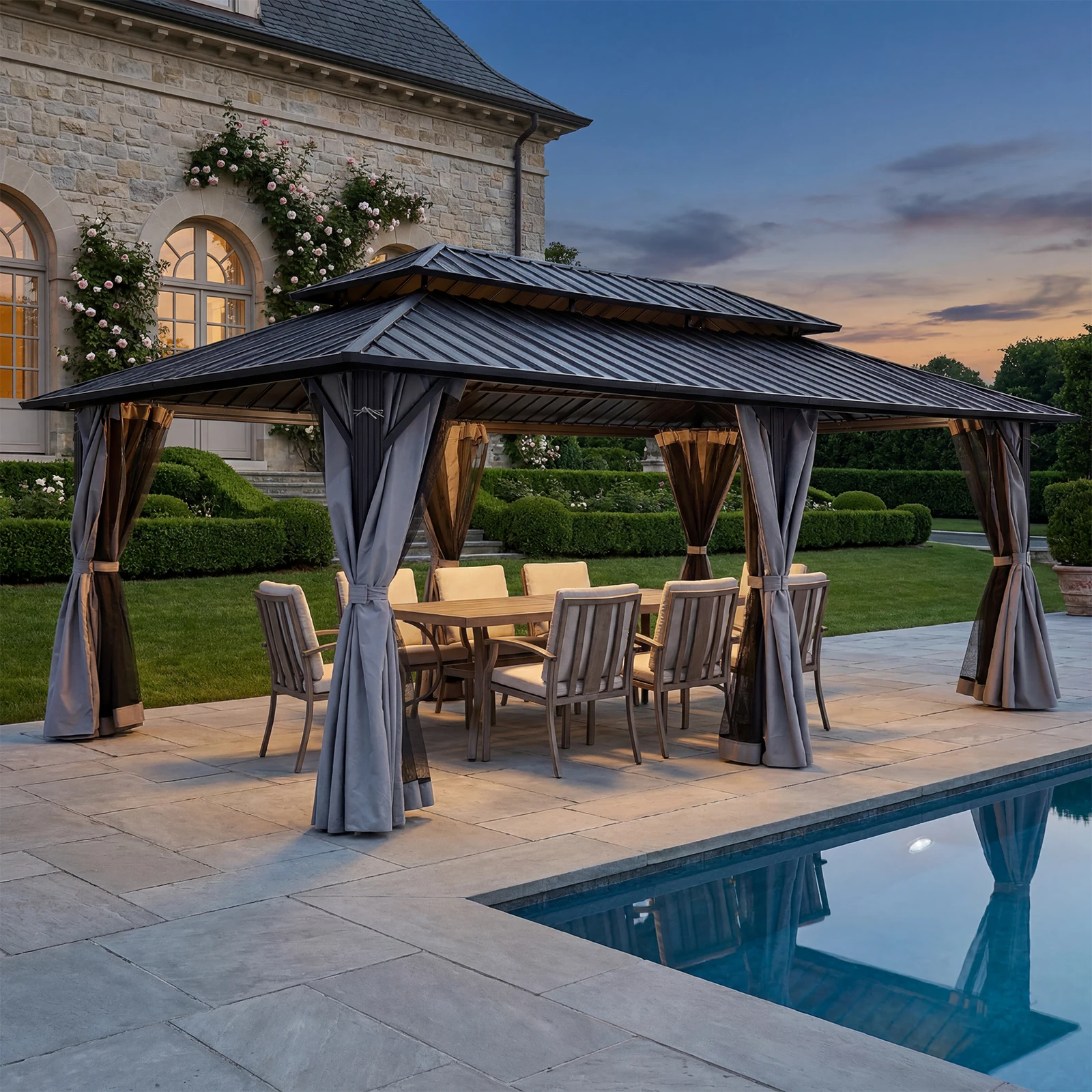 SeeHill 12' x 20' Large Aluminum Hardtop Gazebo, Outdoor Patio Pergola with Double Steel Roofs, Netting and Side Curtains
SeeHill 12' x 20' Large Aluminum Hardtop Gazebo, Outdoor Patio Pergola with Double Steel Roofs, Netting and Side Curtains
