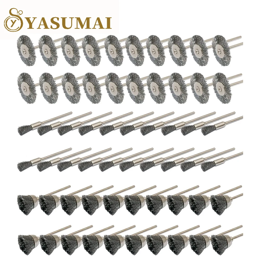 Yasumai 60 шт., набор щеток из стальной проволоки, полный комплект полировальных колес, аксессуары 3 мм для вращающихся инструментов, удаление заусенцев, ржавчины, пыли
Yasumai 60 шт., набор щеток из стальной проволоки, полный комплект полировальных колес, аксессуары 3 мм для вращающихся инструментов, удаление заусенцев, ржавчины, пыли