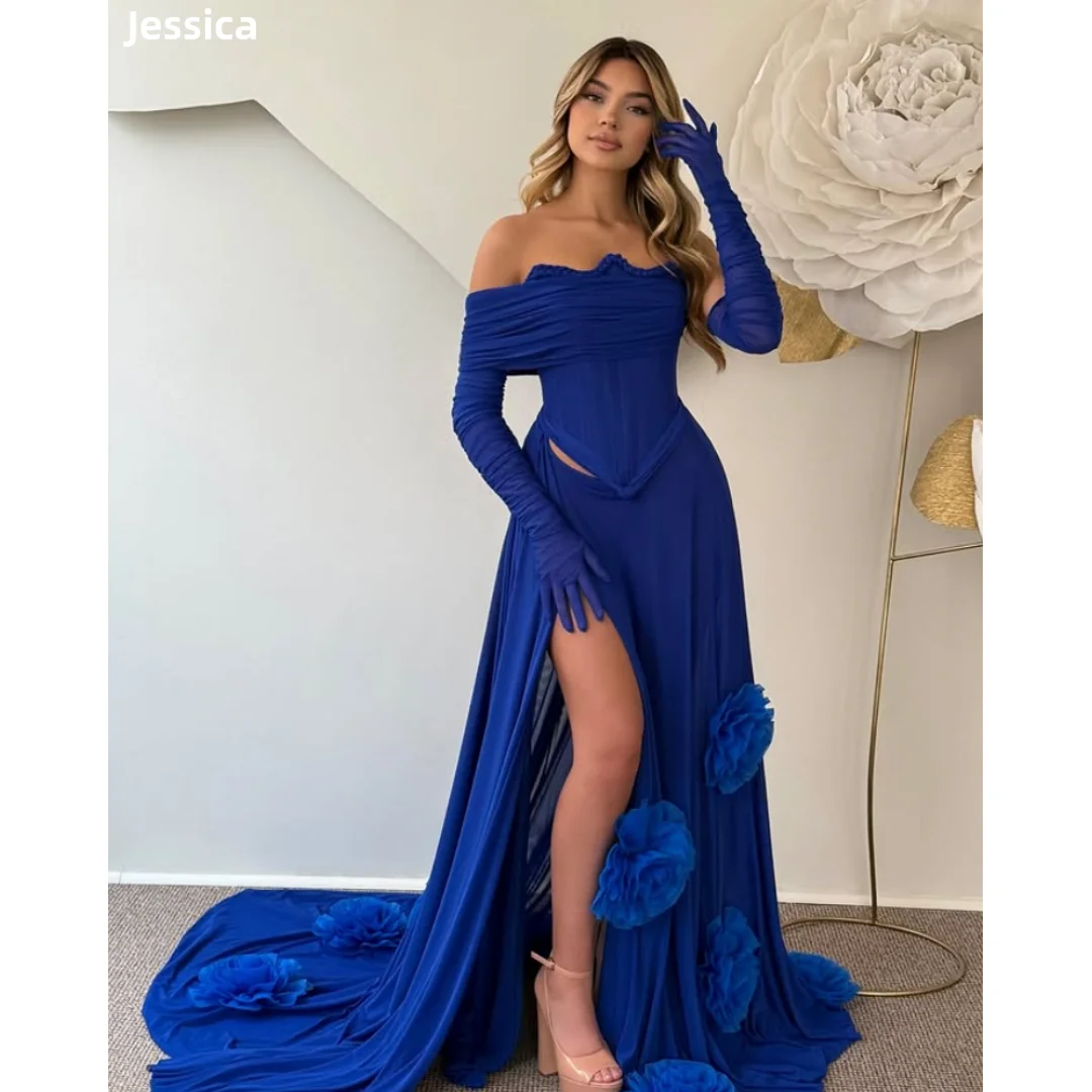 Джессика Вечерние платья с цветами ручной работы Синие платья для выпускного вечера с открытыми плечами и боковыми разрезами для женщин Vestidos De FiestaCustomized
Джессика Вечерние платья с цветами ручной работы Синие платья для выпускного вечера с открытыми плечами и боковыми разрезами для женщин Vestidos De FiestaCustomized