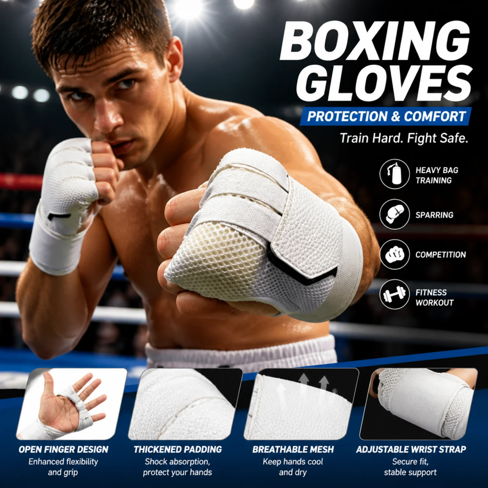 Boxing Gloves Half Finger Hand Protection Professional Hand Wraps Punching Bag Gloves for Fitness Mma Kickboxing Exercise
Boxing Gloves Half Finger Hand Protection Professional Hand Wraps Punching Bag Gloves for Fitness Mma Kickboxing Exercise