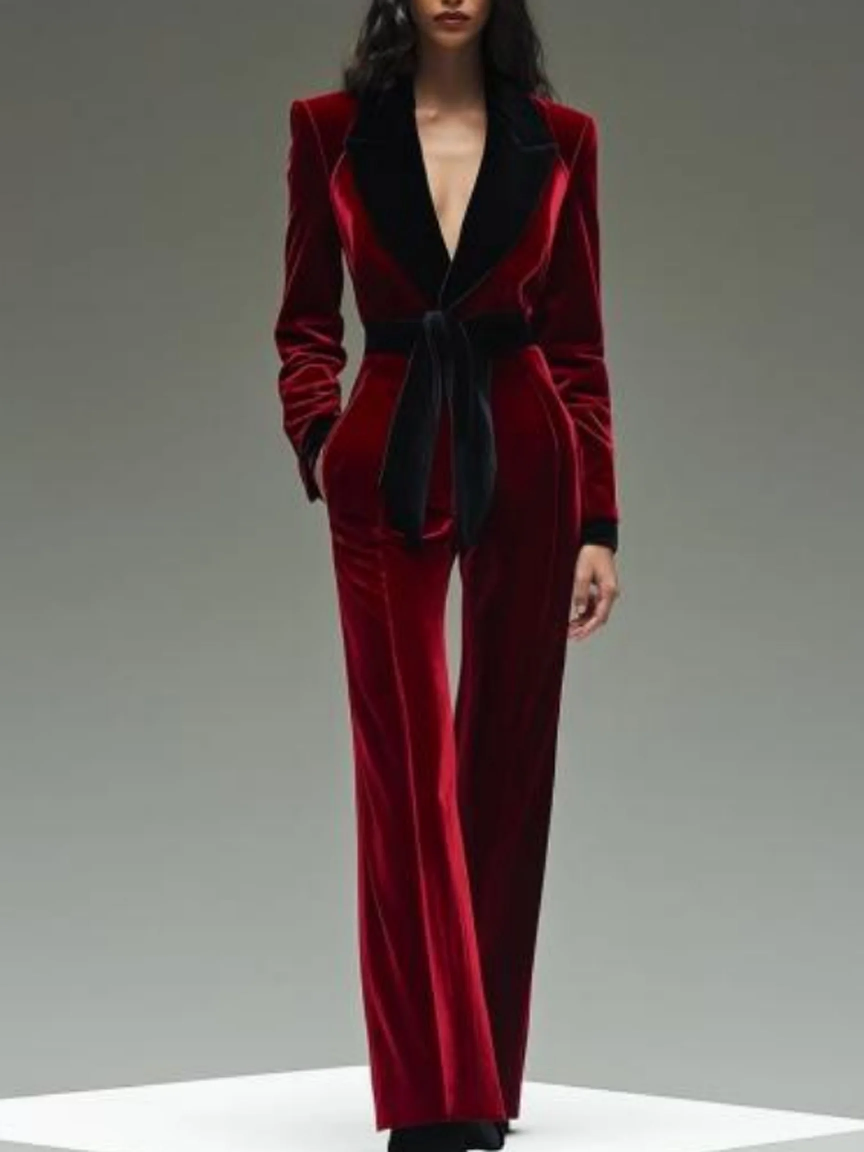 Ladies Fashion V Neck Contrast Splicing Jumpsuit, Lapel Collar with Waist Belt Slimming Elegant Simple Daily Office Commute Back
Ladies Fashion V Neck Contrast Splicing Jumpsuit, Lapel Collar with Waist Belt Slimming Elegant Simple Daily Office Commute Back