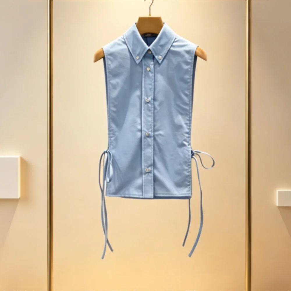2026 Summer New Sleeveless Shirt Women's Lace Up Waist Slim Fit Blue Button Down Shirt Elegant Office Lady ZQF-guan-008
2026 Summer New Sleeveless Shirt Women's Lace Up Waist Slim Fit Blue Button Down Shirt Elegant Office Lady ZQF-guan-008