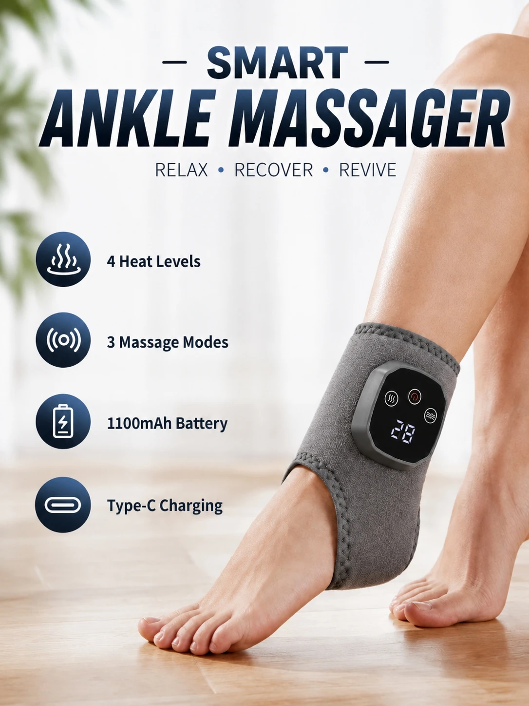Portable Heated Ankle Massager Foot Brace Wrap, Cordless Vibration Warmer Support for Wrist Ankle Home Travel Use
Portable Heated Ankle Massager Foot Brace Wrap, Cordless Vibration Warmer Support for Wrist Ankle Home Travel Use