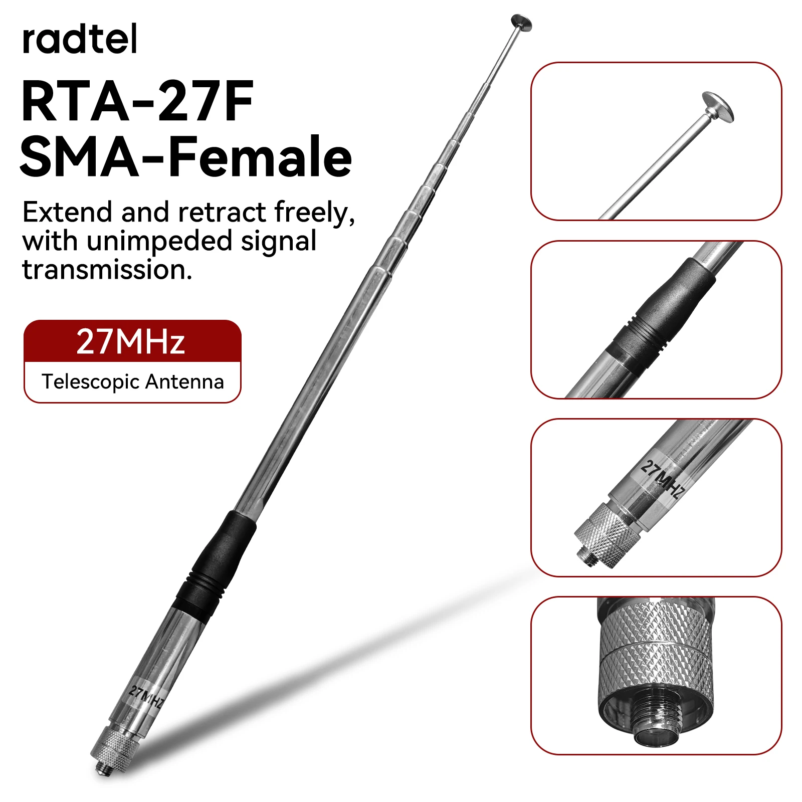 Radtel RTA-27 CB Антенна 27 МГц с высоким коэффициентом усиления телескопическая рация для Radtel RT-860 RT-880 RT-880G Iрадио UV-88 UV-98 Plus Радио
Radtel RTA-27 CB Антенна 27 МГц с высоким коэффициентом усиления телескопическая рация для Radtel RT-860 RT-880 RT-880G Iрадио UV-88 UV-98 Plus Радио