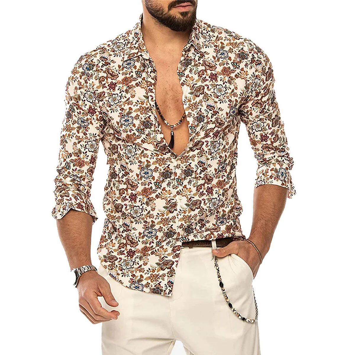 Vintage Artistic Rice White Background Colorful Floral Long Sleeved Lapel Shirt With Floral Print Versatile Daily Casual Shirt
Vintage Artistic Rice White Background Colorful Floral Long Sleeved Lapel Shirt With Floral Print Versatile Daily Casual Shirt