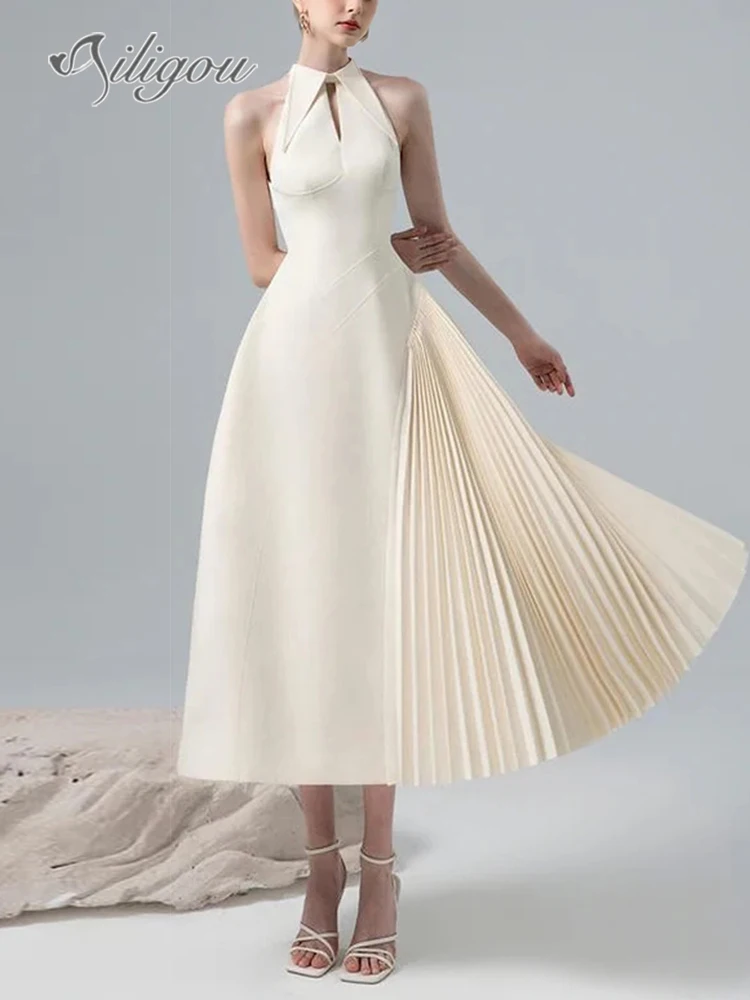 Ailigou 2024 Women's Fashionable A-line Dress with Collar, Hollow out Sleeveless Spliced pleated waist, Asymmetric Elegant Dress
Ailigou 2024 Women's Fashionable A-line Dress with Collar, Hollow out Sleeveless Spliced pleated waist, Asymmetric Elegant Dress