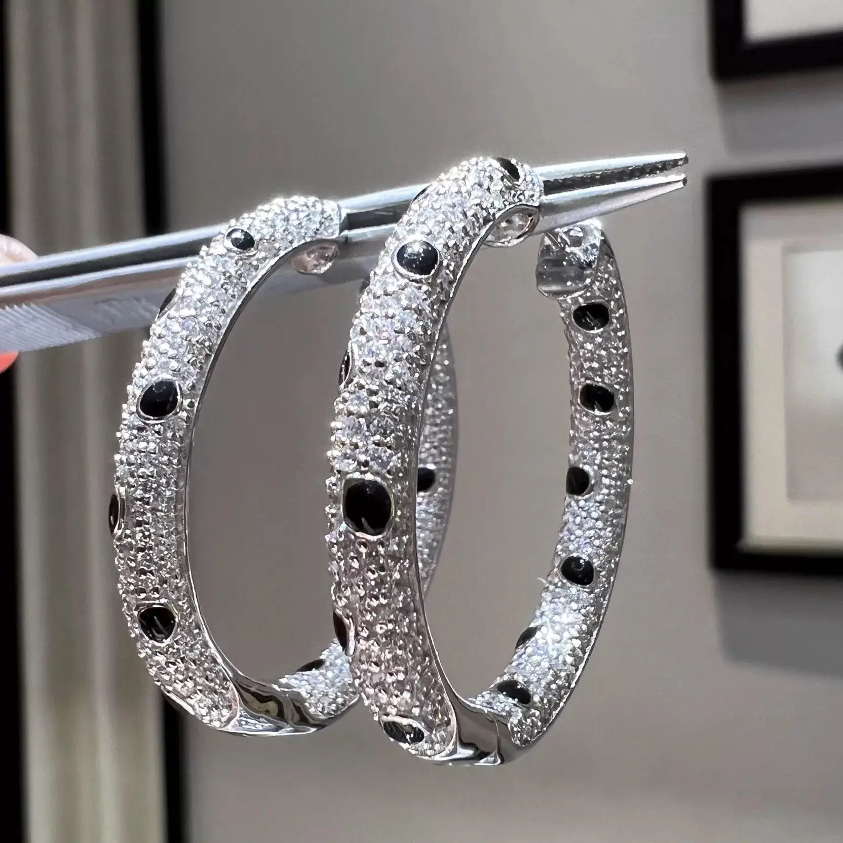 Luxury Radiance Black & White Crystal Hoop Earrings 
Luxury Radiance Black & White Crystal Hoop Earrings