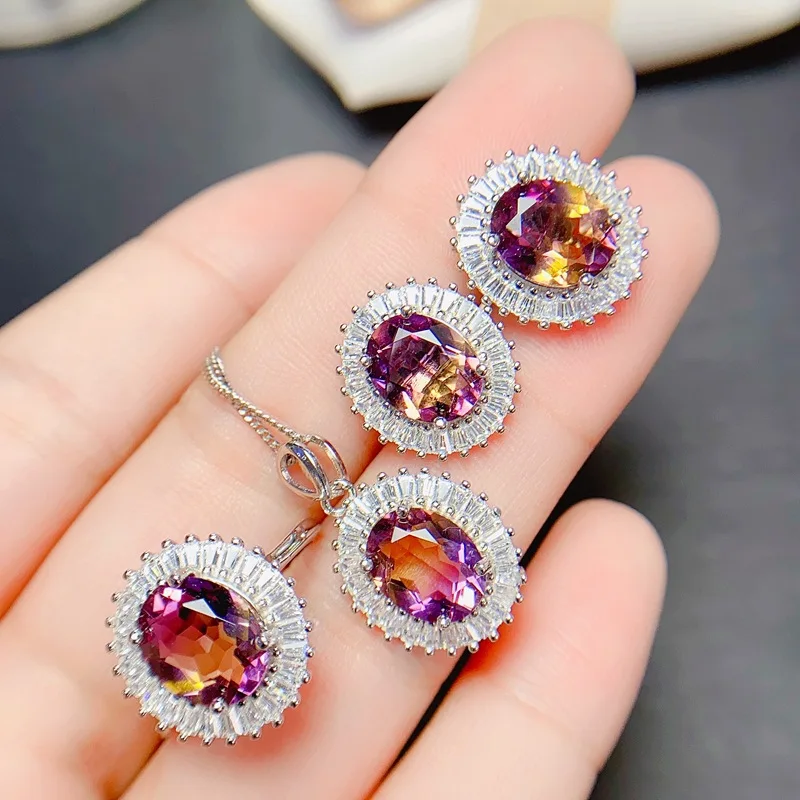 Boutique Jewelry 925 Pure Silver Women's DIY Natural Amethyst Crystal Ring Pendant Necklace Earring Set Party Birthday Wedding
Boutique Jewelry 925 Pure Silver Women's DIY Natural Amethyst Crystal Ring Pendant Necklace Earring Set Party Birthday Wedding