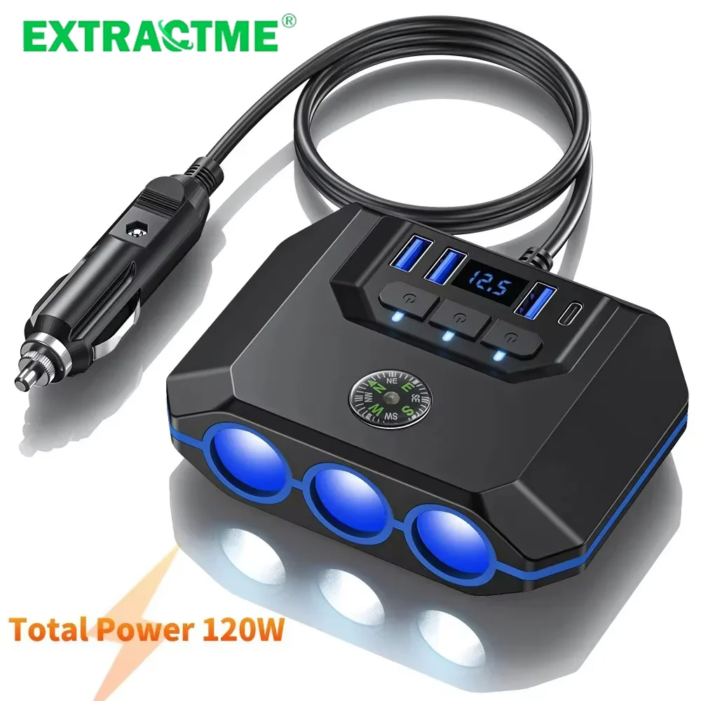 Extractme 120W 7in1 Car Charger Adapter PD 3 Socket Cigarette Lighter Splitter Charge Independent Switches DC Cigarette Outlet
Extractme 120W 7in1 Car Charger Adapter PD 3 Socket Cigarette Lighter Splitter Charge Independent Switches DC Cigarette Outlet