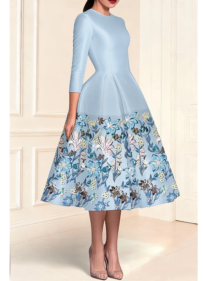 Вечернее платье трапециевидной формы длиной до пола, бальное платье с верхней юбкой, торжественное платье, элегантное блестящее вечернее платье с цветочным принтом и рукавами 3/4
Вечернее платье трапециевидной формы длиной до пола, бальное платье с верхней юбкой, торжественное платье, элегантное блестящее вечернее платье с цветочным принтом и рукавами 3/4