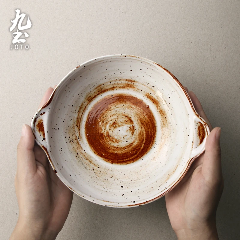JOTO Japanese Handmade Double-Handled Rustic Ceramic Dinner Plate and Soup Bowl CJR0421
JOTO Japanese Handmade Double-Handled Rustic Ceramic Dinner Plate and Soup Bowl CJR0421
