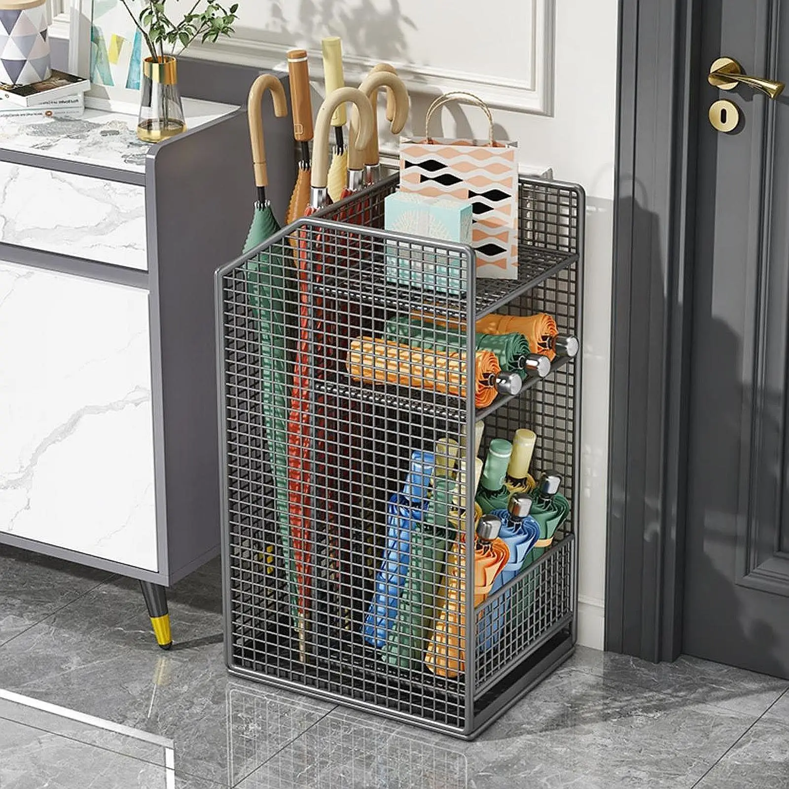Umbrella Storage Household Use Sturdy Convenient Freestanding Container with Detachable Portable Umbrella Stand Shelf for Hotel
Umbrella Storage Household Use Sturdy Convenient Freestanding Container with Detachable Portable Umbrella Stand Shelf for Hotel