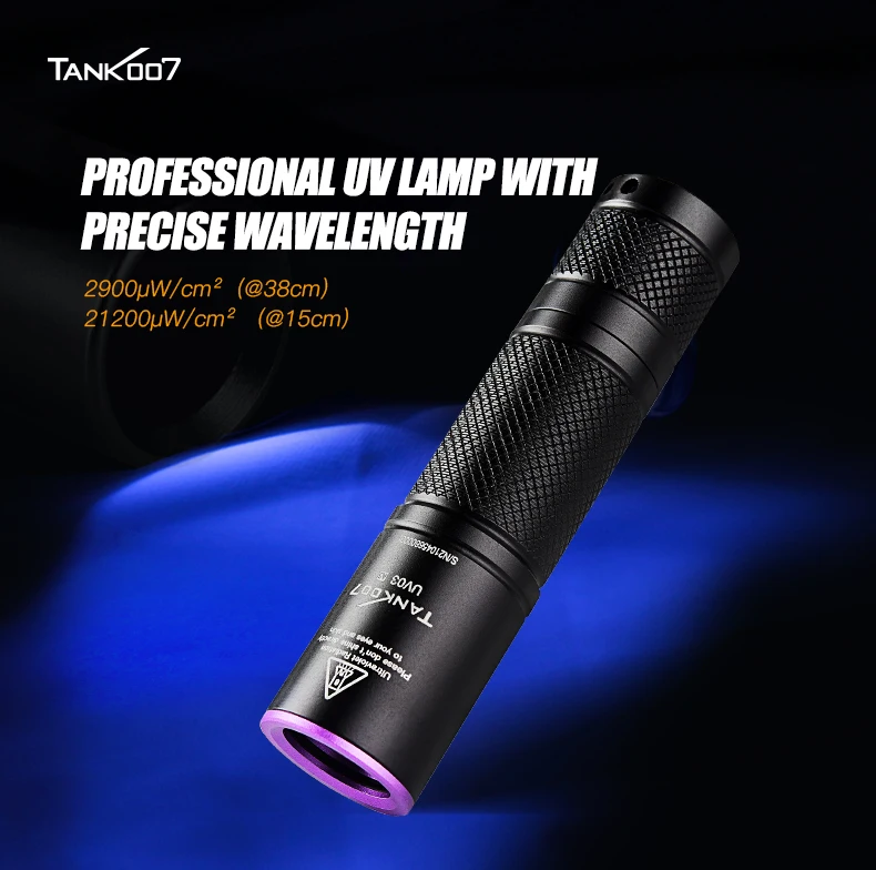 TANK007 UV03 365nm Mini UV Flashlight Portable Pocket Black Light Torch Pet Urine Money Fluorescent Stain Detector Ultraviolet
TANK007 UV03 365nm Mini UV Flashlight Portable Pocket Black Light Torch Pet Urine Money Fluorescent Stain Detector Ultraviolet