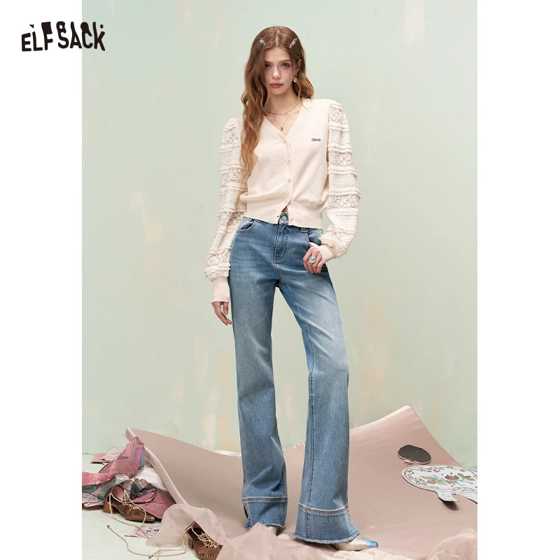 ELFSACK Vintage High Waist Flared Jeans with Washed Light Blue & Raw Hem, Double Stitch Bell Bottom Pants, Casual Denim Trousers
ELFSACK Vintage High Waist Flared Jeans with Washed Light Blue & Raw Hem, Double Stitch Bell Bottom Pants, Casual Denim Trousers