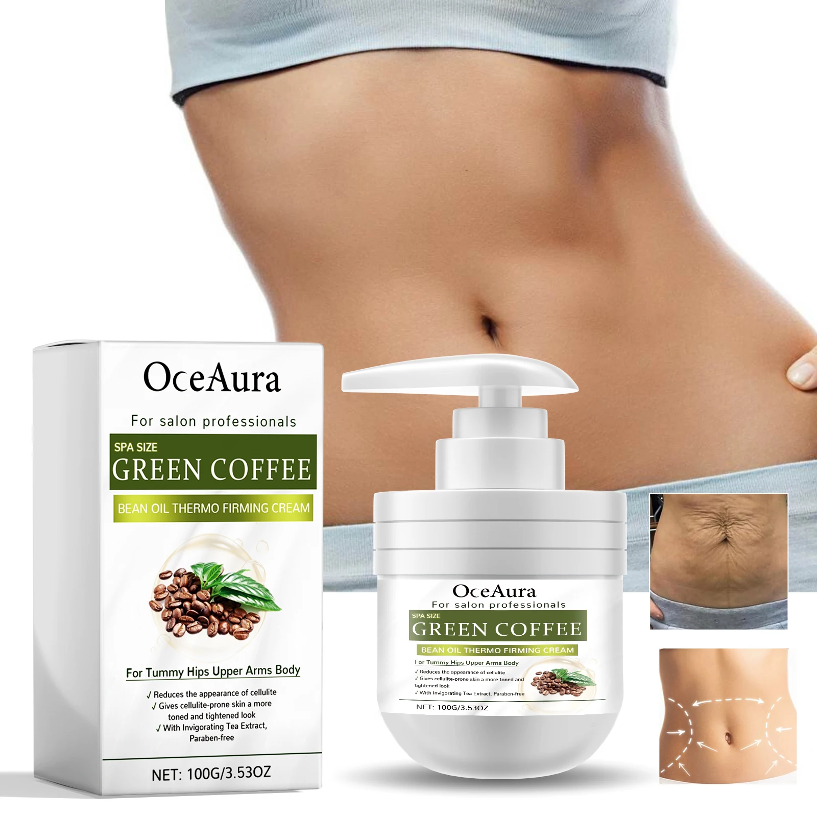 100g Oceaura Green Coffee Soybean Oil Firm Body Cream Prevent Skin Sag Repair Damaged Skin Daily Natural Skincare Body Lotion
100g Oceaura Green Coffee Soybean Oil Firm Body Cream Prevent Skin Sag Repair Damaged Skin Daily Natural Skincare Body Lotion