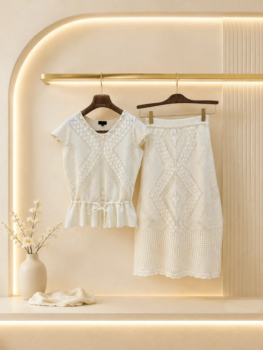 2026 Women Two Piece Knit Set Cream White Crochet V Neck Ruffle Hem Top Lace Trim Midi Skirt Vacation Outfit
2026 Women Two Piece Knit Set Cream White Crochet V Neck Ruffle Hem Top Lace Trim Midi Skirt Vacation Outfit