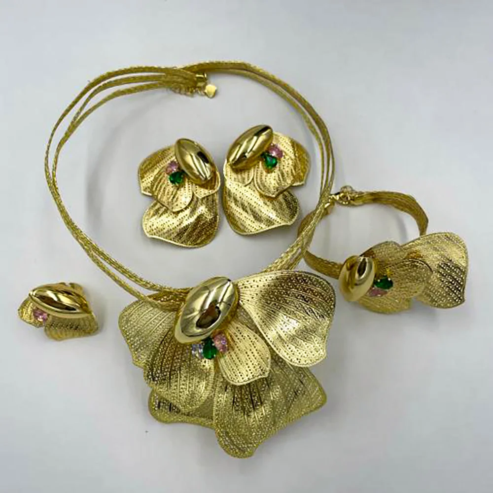 Luxury Necklace Earrings Jewelry Set for Party African Gold Color Earrings and Pendant Necklace Bracelet Ring Set for Ladies
Luxury Necklace Earrings Jewelry Set for Party African Gold Color Earrings and Pendant Necklace Bracelet Ring Set for Ladies