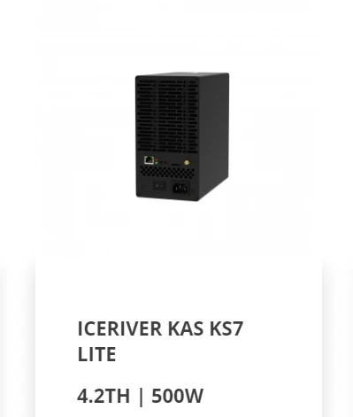 AJ Brand New Iceriver KAS KS7 Lite 4.2T Kaspa Coin Miner, 500W Low-Power Solution
AJ Brand New Iceriver KAS KS7 Lite 4.2T Kaspa Coin Miner, 500W Low-Power Solution