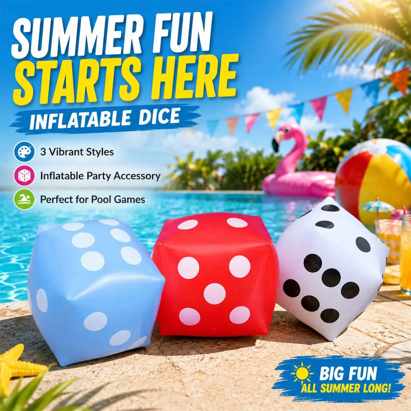 1PC Large Inflatable Dice Summer Jumbo Giant Inflatable Dice for Pool Toy Games Indoor Outdoor Beach Party Water Games
1PC Large Inflatable Dice Summer Jumbo Giant Inflatable Dice for Pool Toy Games Indoor Outdoor Beach Party Water Games