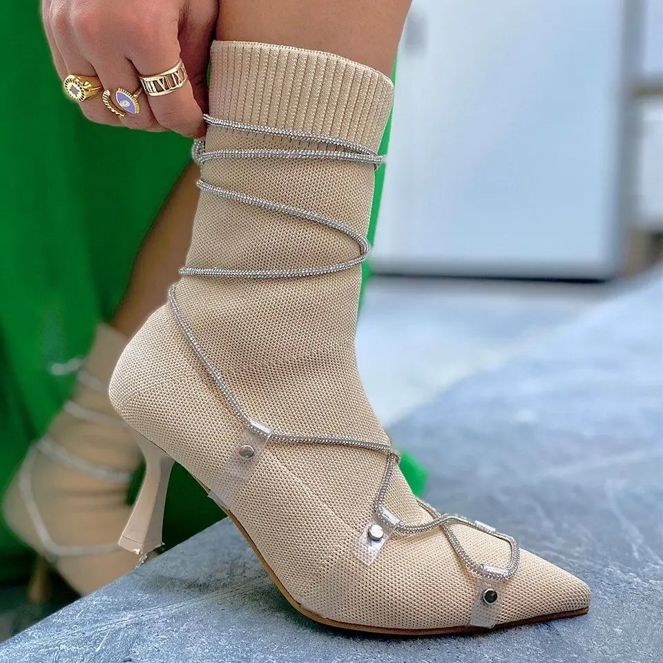 Women's Stiletto High Heels Fashion Ankle Boots Knit Pointed Toe Shoes Sexy Stiletto for Women Knit Sock Ankle Booties 2022
Women's Stiletto High Heels Fashion Ankle Boots Knit Pointed Toe Shoes Sexy Stiletto for Women Knit Sock Ankle Booties 2022