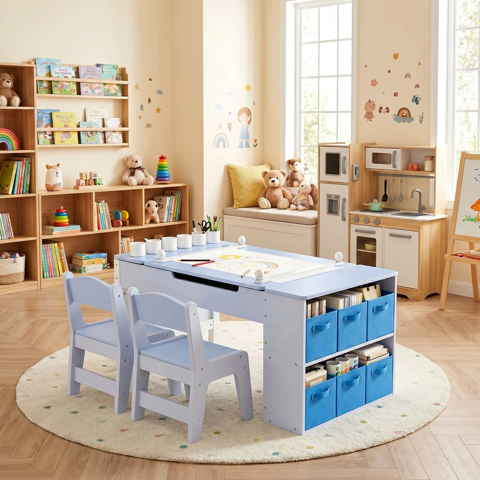 Children's Table with 2 Chairs,Children's Seating Set with Storage,Drawing Table,Desk,Craft Table,Play Table
Children's Table with 2 Chairs,Children's Seating Set with Storage,Drawing Table,Desk,Craft Table,Play Table