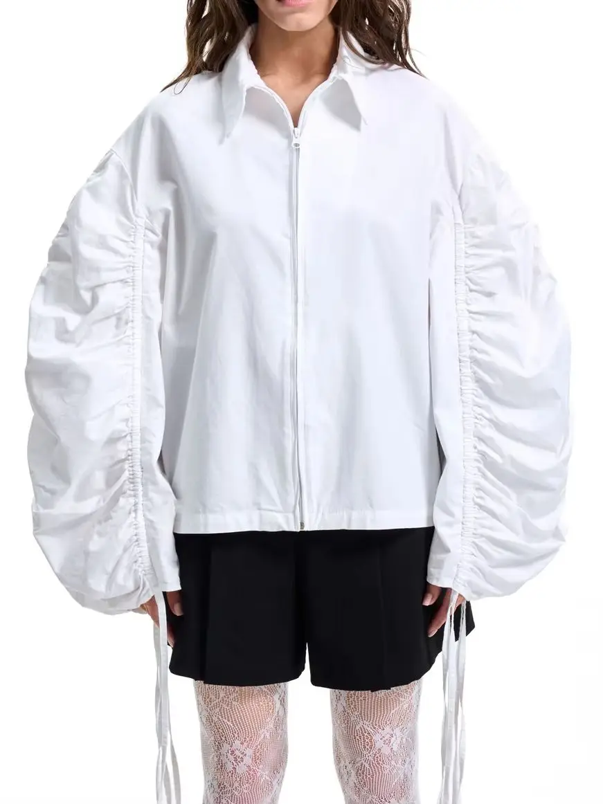 2026 Women's Oversized Zip Up Shirt Jacket, Point Collar Full Front Zipper Long Sleeve Side Ruched Drawstring Detail Relaxed Loo
2026 Women's Oversized Zip Up Shirt Jacket, Point Collar Full Front Zipper Long Sleeve Side Ruched Drawstring Detail Relaxed Loo