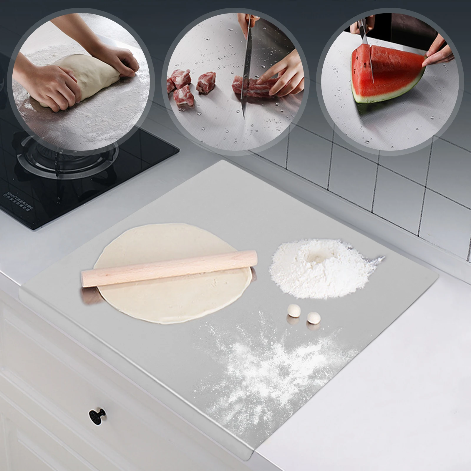 Stainless Steel Cutting Chopping Boards Large Pastry Counter with Lip Top Protector w/ Front Overhang for Cutting Vegetables
Stainless Steel Cutting Chopping Boards Large Pastry Counter with Lip Top Protector w/ Front Overhang for Cutting Vegetables