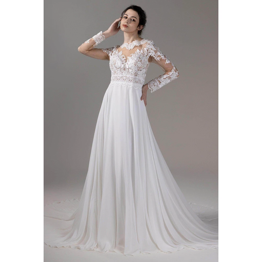 Msikoods Customized Lace Long Sleeve Wedding Dresses 2026 O Neck Beads Appliques Bridal Dress A Line Chiffon Bride Gown
Msikoods Customized Lace Long Sleeve Wedding Dresses 2026 O Neck Beads Appliques Bridal Dress A Line Chiffon Bride Gown