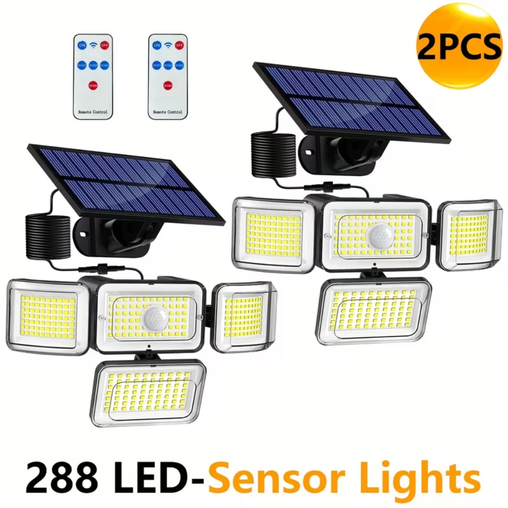 Solar Outdoor Wall Lamp 288 LEDs Motion Sensor 4 Lamp Heads IP65 4 Lighting Mode Floodlights Lighting for Courtyard Garden Decor
Solar Outdoor Wall Lamp 288 LEDs Motion Sensor 4 Lamp Heads IP65 4 Lighting Mode Floodlights Lighting for Courtyard Garden Decor