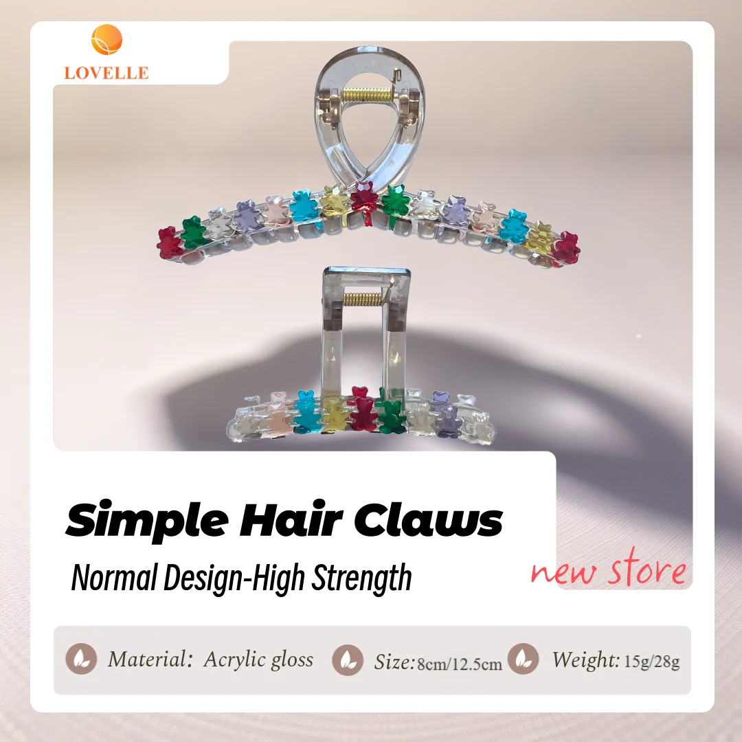 LOVELLE Colorful Fashion Hair Claws 8CM 12.5CM for Lady Long Hair Acrylic Good Quality Accessory with Small Bears Decoration
LOVELLE Colorful Fashion Hair Claws 8CM 12.5CM for Lady Long Hair Acrylic Good Quality Accessory with Small Bears Decoration