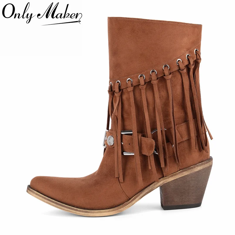 Onlymaker Women Pointed Toe Fringe Low Block Heels Western Boots Heel Big Size Pull On Mid Wide Fringed Western Cowboy Boots
Onlymaker Women Pointed Toe Fringe Low Block Heels Western Boots Heel Big Size Pull On Mid Wide Fringed Western Cowboy Boots