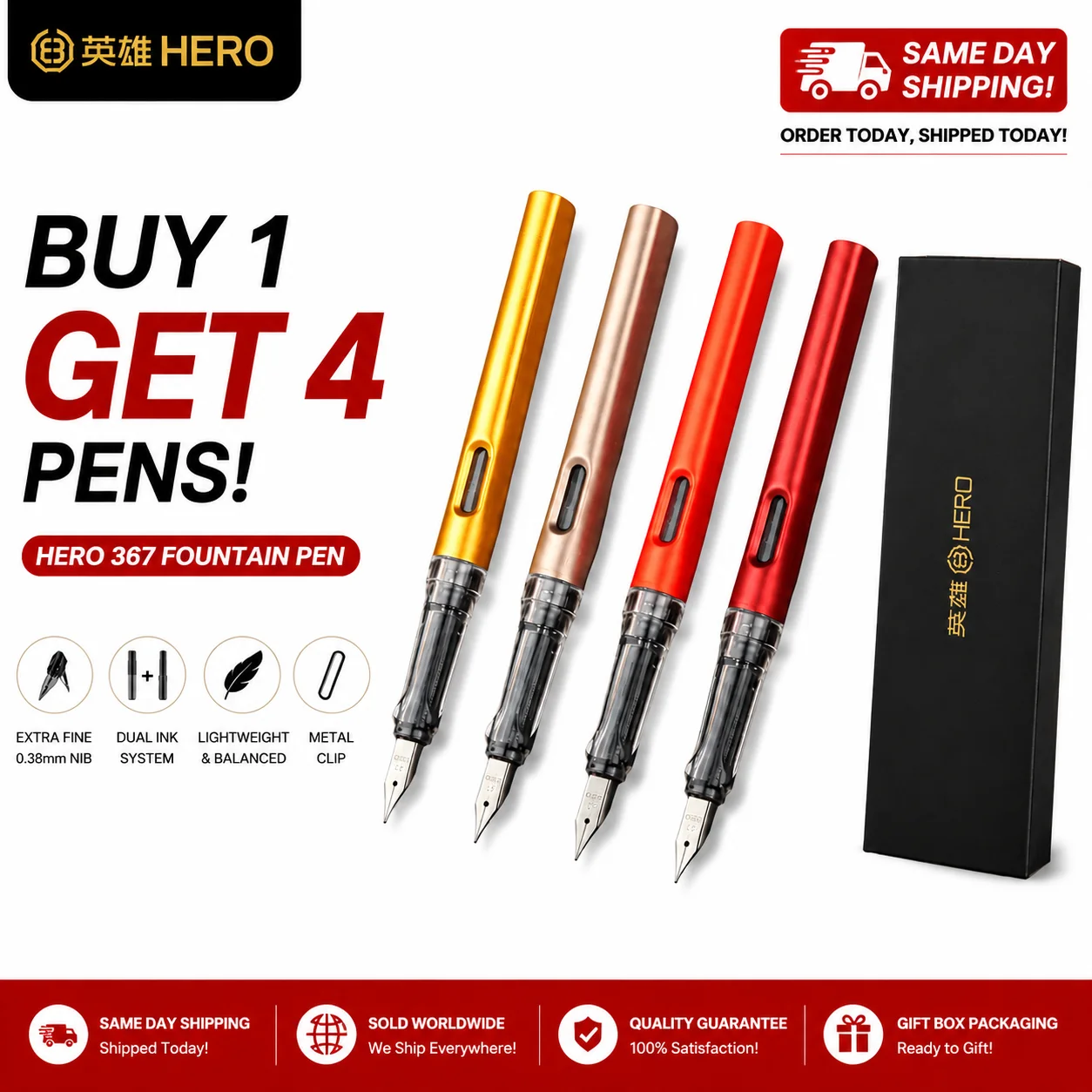 Hero 367 Fountain Pen Buy 1 Get 4 4 Colors 0.38mm EF Nib Smooth Writing for Students School Office Stationery Set
Hero 367 Fountain Pen Buy 1 Get 4 4 Colors 0.38mm EF Nib Smooth Writing for Students School Office Stationery Set