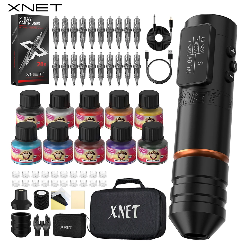 XNET Vane 2024, беспроводная тату-машинка, набор ручек, бесщеточный двигатель, аккумулятор с сенсорным экраном и 20 картриджами, 10 чернил для татуировщика
XNET Vane 2024, беспроводная тату-машинка, набор ручек, бесщеточный двигатель, аккумулятор с сенсорным экраном и 20 картриджами, 10 чернил для татуировщика