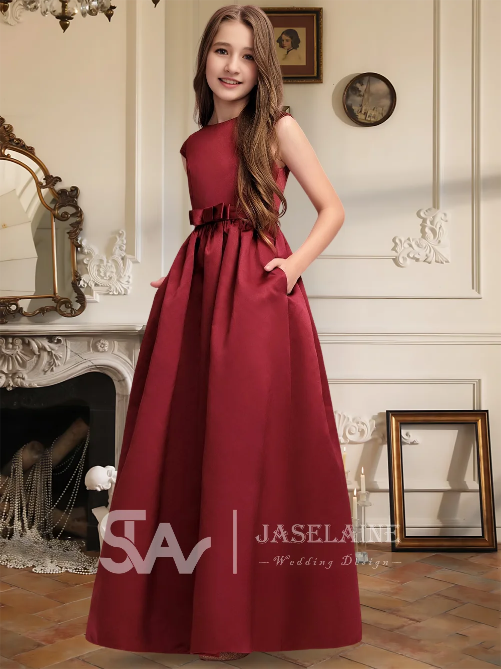 HJJ Kids A-Line Scoop Floor-Length Satin Junior Bridesmaid Dress Bow With Pockets Flower Girl Dress Girls Party Wedding Formal
HJJ Kids A-Line Scoop Floor-Length Satin Junior Bridesmaid Dress Bow With Pockets Flower Girl Dress Girls Party Wedding Formal