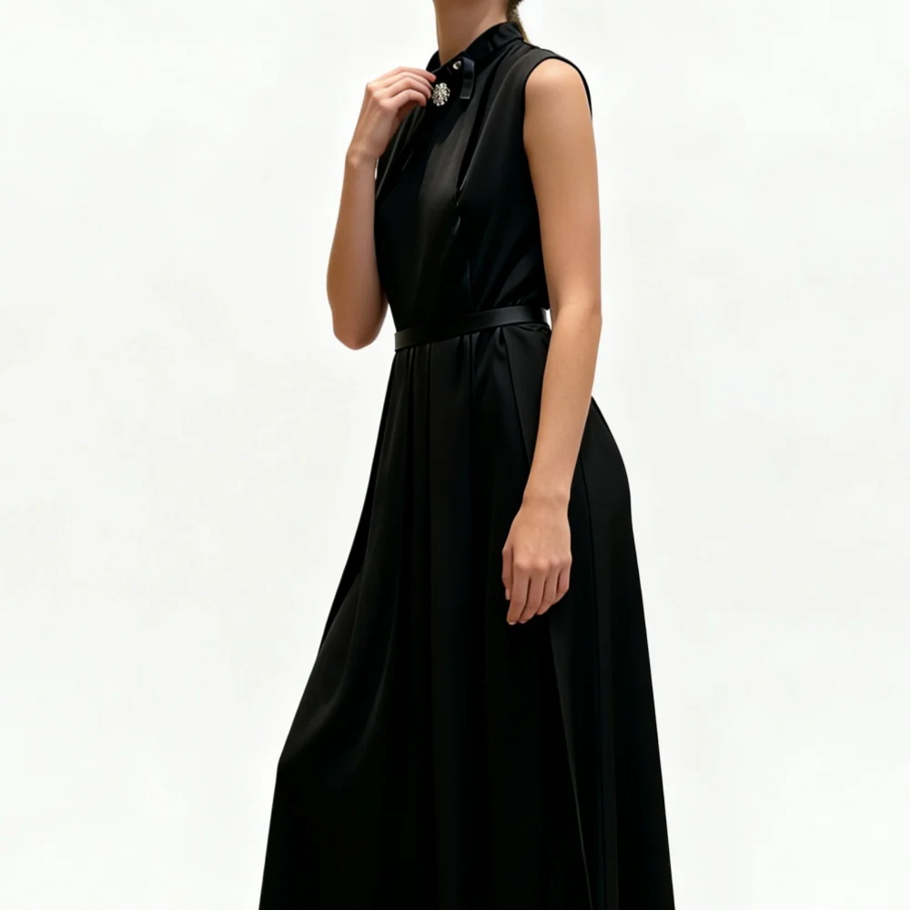2026 Women's Black Sleeveless Shirt Maxi Dress Elegant High Neck A-Line Office Party Dresses with BeltZQF-xiang-014
2026 Women's Black Sleeveless Shirt Maxi Dress Elegant High Neck A-Line Office Party Dresses with BeltZQF-xiang-014