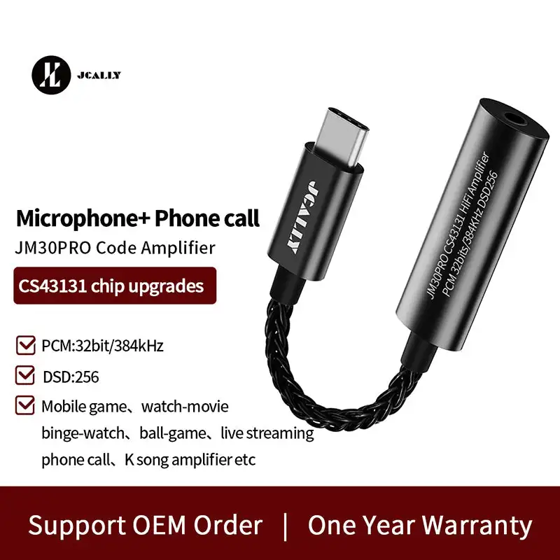 JCALLY JM30PRO Type-C Portable DAC & AMP Digital Audio Code Headphones Amplifier 32 bit/768kHz DSD256 Microphone + Phone Call
JCALLY JM30PRO Type-C Portable DAC & AMP Digital Audio Code Headphones Amplifier 32 bit/768kHz DSD256 Microphone + Phone Call