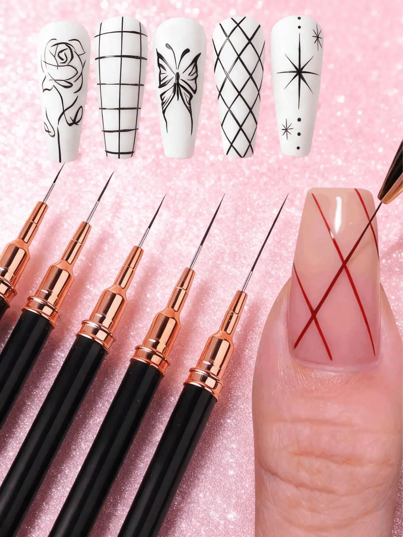 5pcsSet Nail Liner Brush, DIY Drawing Painting Flower Line Stripes Pen 69121518mm Metal Handle Flower Line Stripes Pen 69121518mm
5pcsSet Nail Liner Brush, DIY Drawing Painting Flower Line Stripes Pen 69121518mm Metal Handle Flower Line Stripes Pen 69121518mm