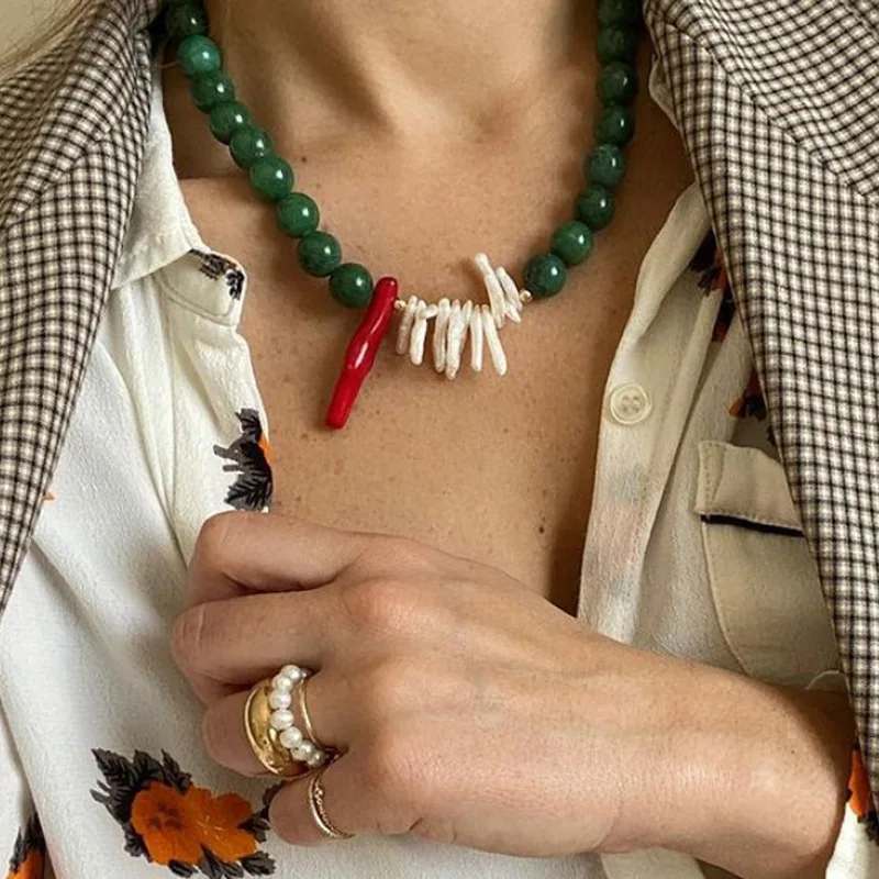 Bohemian Stainless Steel Jewelry Handmade Coral Baroque Freshwater Pearl Green Natural Stone Beaded Choker Necklace for Women
Bohemian Stainless Steel Jewelry Handmade Coral Baroque Freshwater Pearl Green Natural Stone Beaded Choker Necklace for Women