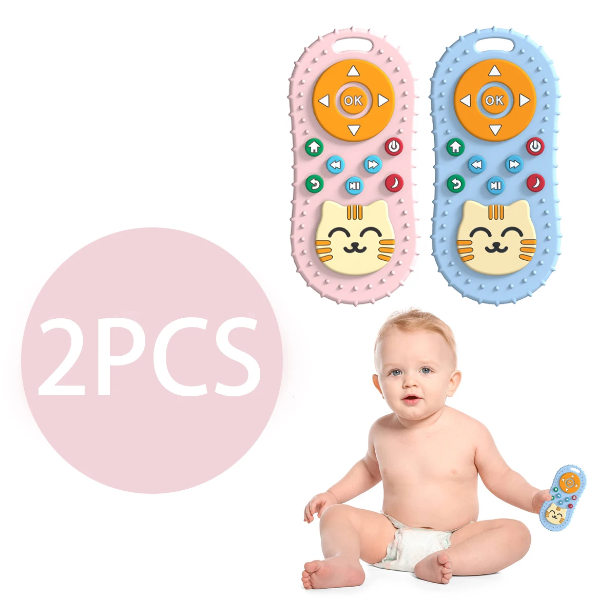 Baby Teether 2Pcs, Cute Cat Silicone TV Remote Control Toy for Babies Molar Relief
Baby Teether 2Pcs, Cute Cat Silicone TV Remote Control Toy for Babies Molar Relief