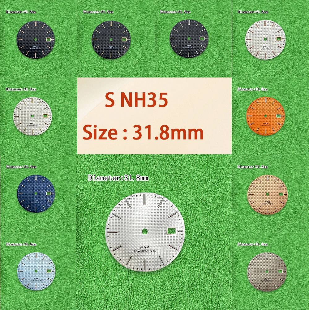 31.8mm S NH35 Dial PRX NH35 Dial Silver Calendar Frame Green Luminous Fit NH36 Movement Watch Modification Accessories
31.8mm S NH35 Dial PRX NH35 Dial Silver Calendar Frame Green Luminous Fit NH36 Movement Watch Modification Accessories