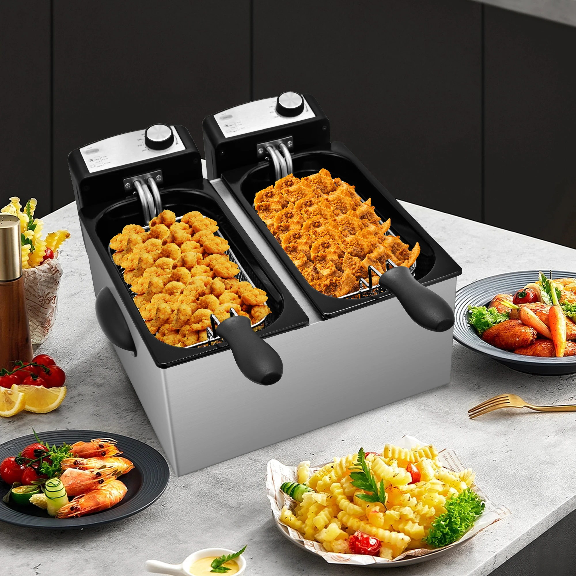 6L Electric Deep Fryer with Dual-Tank Mode, Independent Temperature and Timer Controls, Dishwasher-Safe Fry Basket Ideal for Fre
6L Electric Deep Fryer with Dual-Tank Mode, Independent Temperature and Timer Controls, Dishwasher-Safe Fry Basket Ideal for Fre