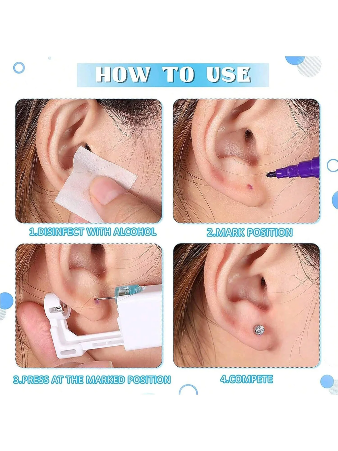 1 disposable ear piercing gun set with 4mm gold earrings and earrings, home ear piercing tool
1 disposable ear piercing gun set with 4mm gold earrings and earrings, home ear piercing tool