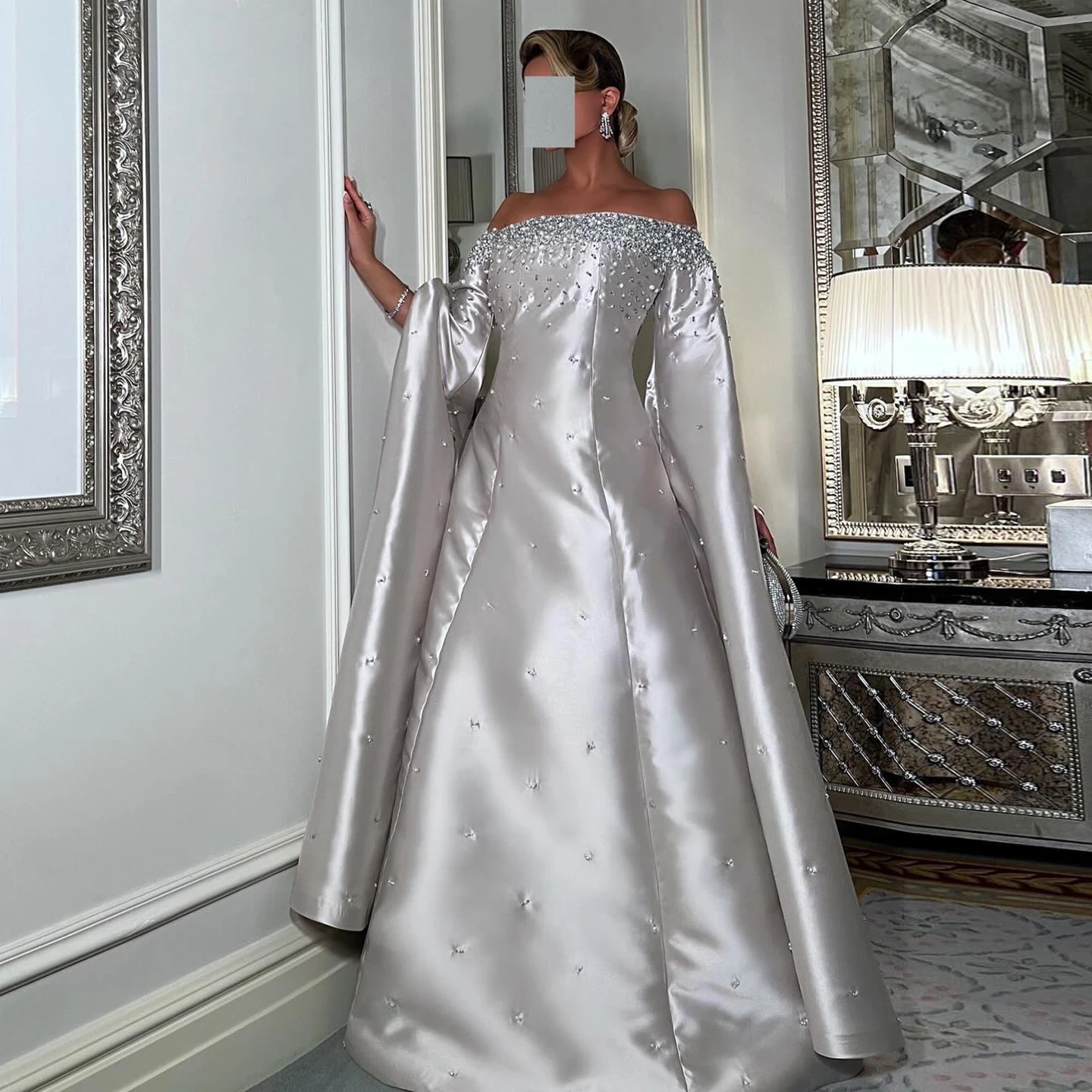 Sharon Said Exquisite Gray Arabic Off Shoulder Evening Dress with Cape Sleeve for Luxury Dubai Wedding Party Gowns SS575 Custom
Sharon Said Exquisite Gray Arabic Off Shoulder Evening Dress with Cape Sleeve for Luxury Dubai Wedding Party Gowns SS575 Custom