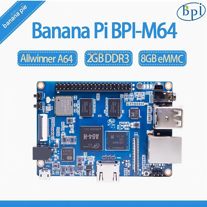 Одноплатный компьютер Banana Pi BPI-M64 использует дизайн Allwinner A64, 2 ГБ ОЗУ и 8 ГБ eMMC. 
Одноплатный компьютер Banana Pi BPI-M64 использует дизайн Allwinner A64, 2 ГБ ОЗУ и 8 ГБ eMMC.