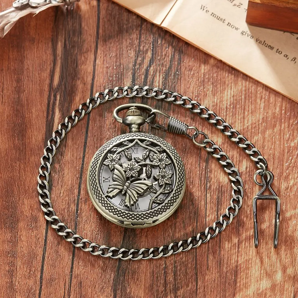 Bronze Butterfly and Flower Retro Style Necklace Pocket Watch Chain Steampunk Pendant Mechanical Fob Watch Clock with Accessory
Bronze Butterfly and Flower Retro Style Necklace Pocket Watch Chain Steampunk Pendant Mechanical Fob Watch Clock with Accessory