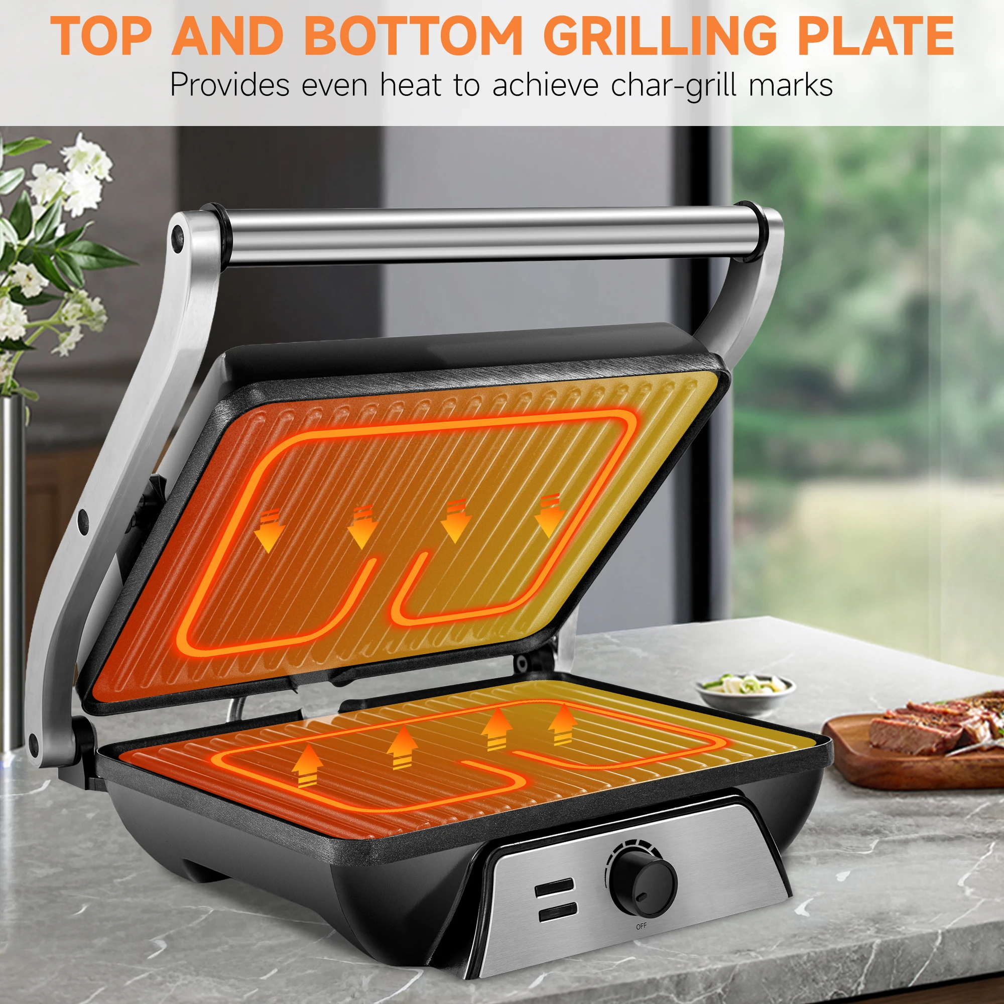 Panini Press for Breakfast Ideal for toasting bread and grilling meats Easy to clean with adjustable temperature Fully opens for
Panini Press for Breakfast Ideal for toasting bread and grilling meats Easy to clean with adjustable temperature Fully opens for